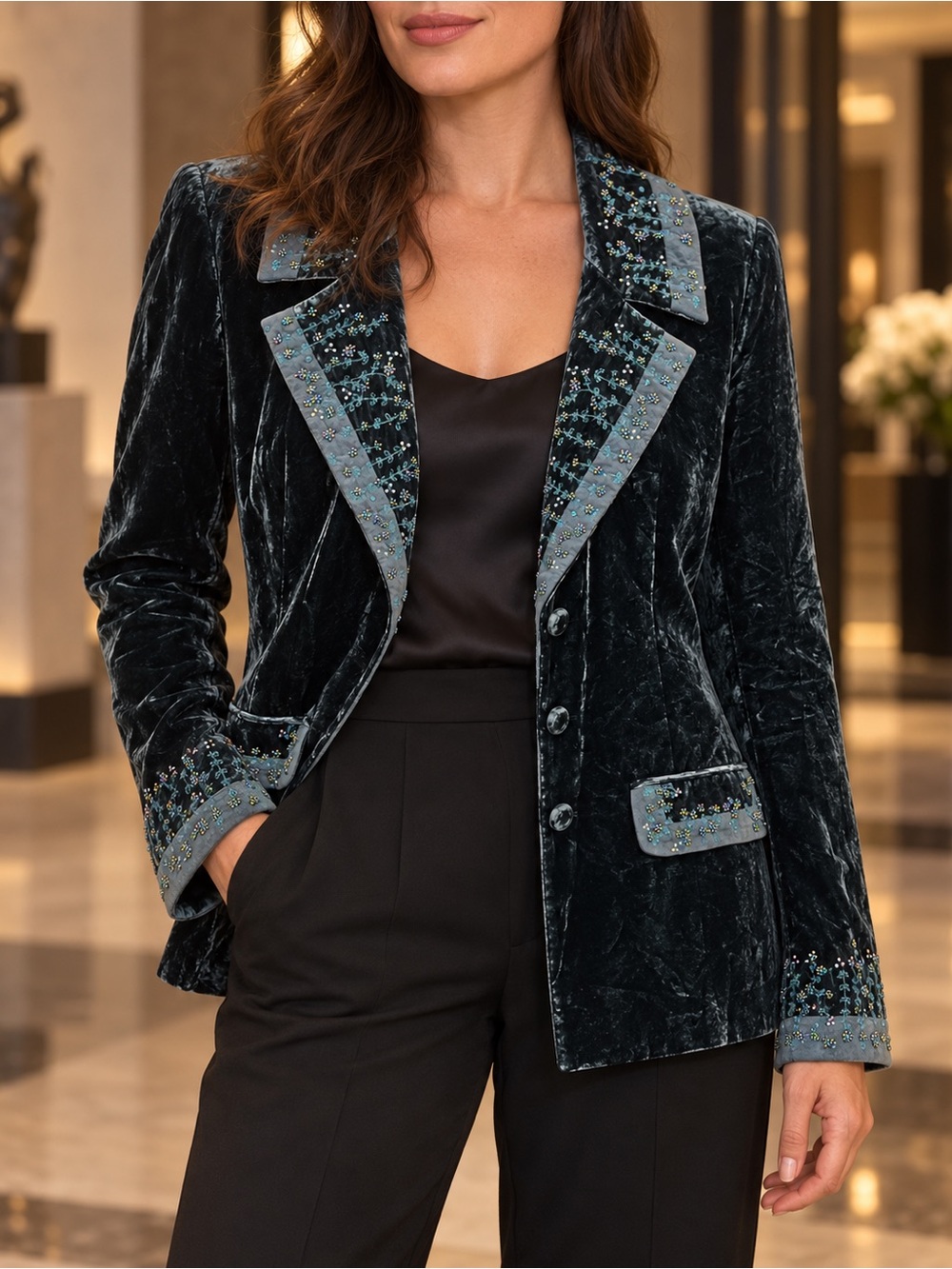 Vintage Laura Ashley Velvet Silk Beaded Blazer Size 10